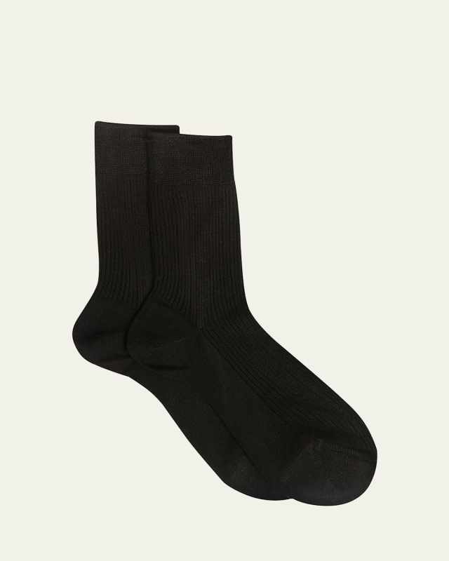 Ribbed Silk-Blend Crew Socks